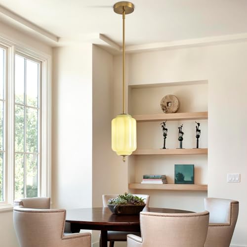 Vintage Green Glass Pendant Lights 1 Pack 5.5 Inch Mid Century Brass Hanging Ceiling Light