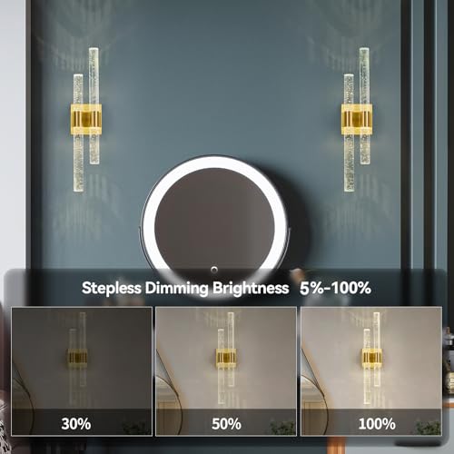 Crystal Wall Sconces Set of Two LED Bathroom Vanity Light Fixtures Gold 21.25in 4000K Vertical and Horizontal Wall Mounted Sconces for Bedroom (2 Count)