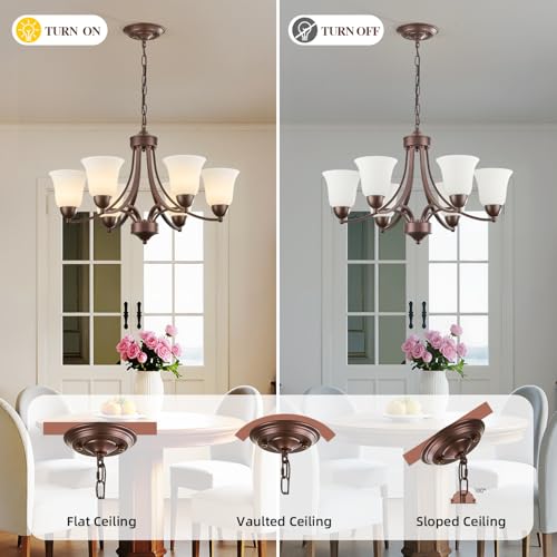 6 Light Oil Rubbed Bronze Dining Room Light Fixture Farmhouse Modern Chandelier Pendant Light Bronze 47.2''Adjustable Ceiling Hanging Lighting with Frosted Glass for Kitchen Island Living Room Foyer