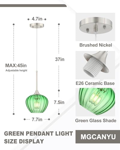 Green Glass Pendant Lights Kitchen Island with Brushed Nickel FInish