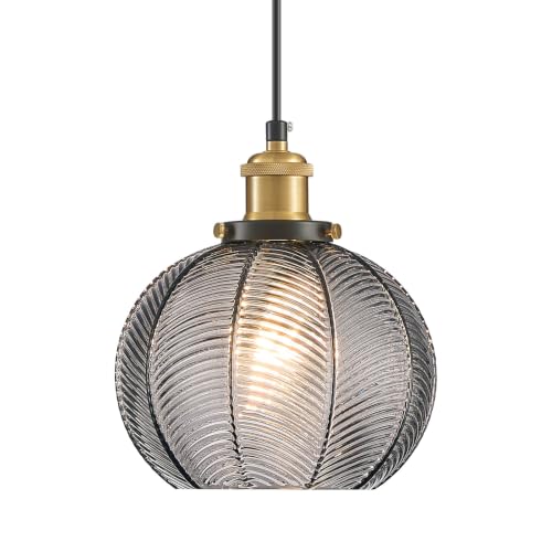 Vintage Smoke Gray Glass Pendant Lights for Kitchen Island E26 Base