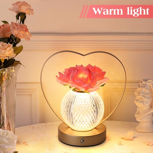 Women Gifts Rose Flower Lamp Cordless LED Touch Lamp Decor Gift