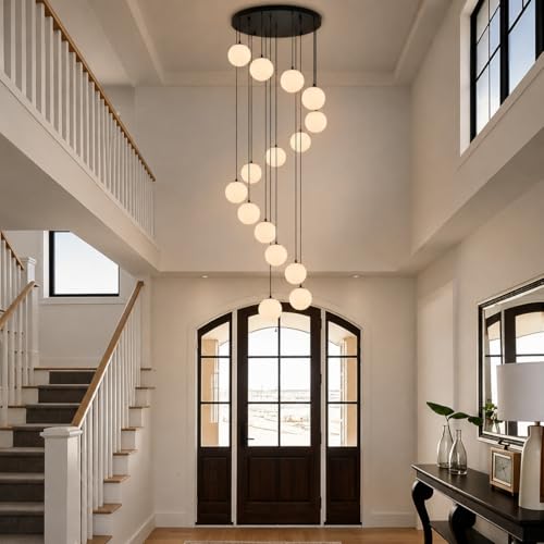 Black Globe High Ceiling Chandelier (Black / 15-Light)