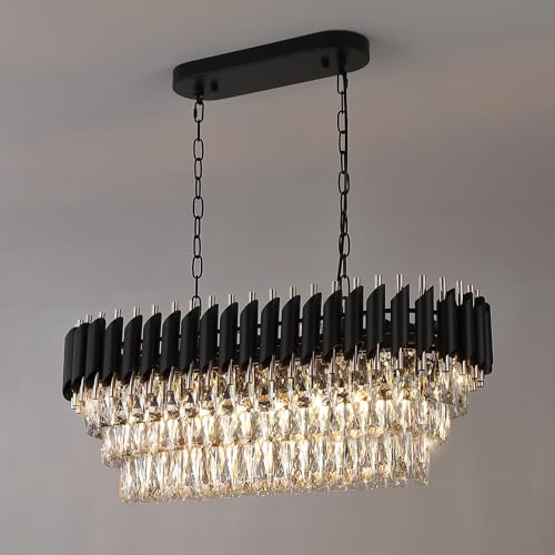 Modern Rectangular Chandelier Black and Gold Crystal Chandeliers