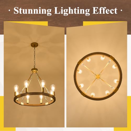 Gold Wooden Wagon Wheel Chandelier 8