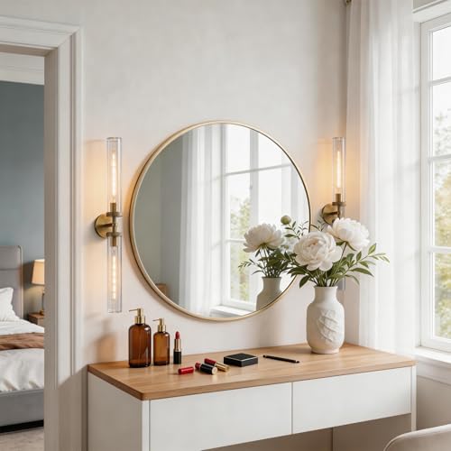 30 inch Wall Sconces Linear Glass Sconces Bathroom Sconces Brass (2 Count)