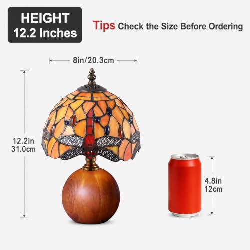 12.2" Retro Dragonfly Tiffany Small Table Lamp with Wood Base