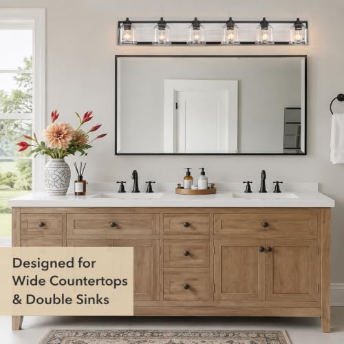 6 Light Bathroom Vanity Lights Large 40"with Bubble Glass Shade