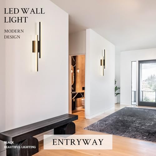 LED Wall Sconce Set of 2 Black Remote Modern LED Vanity Lights Set of 2 Indoor Wall Light Fixtures for Living Room