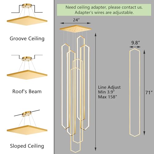 6 Rings Large Chandelier for Staircase Modern High Ceiling Chandelier LED Dimmable Chandeliers for Foyer Staircase Foyer Enterway Living Room Villa Gold (6 Count)