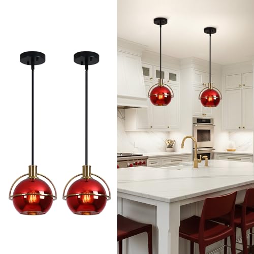 2 Pack Modern Red Glass Pendant Lights Kitchen Island (2 Count)