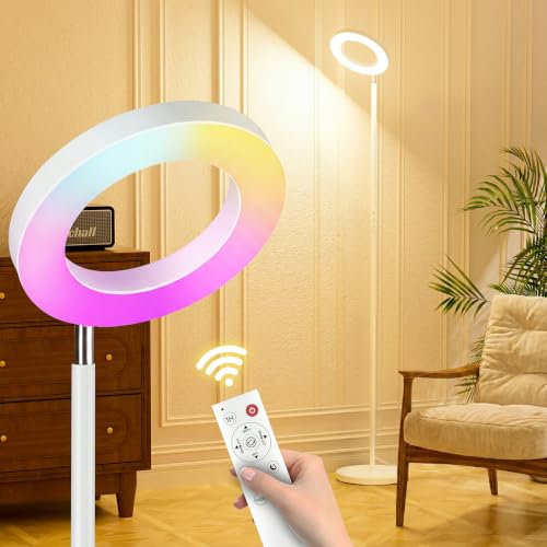 Smart RGB LED Floor Lamp with Remote (White-Single Sided)