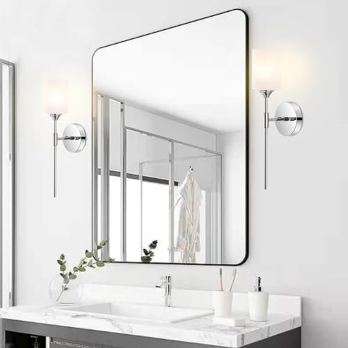Modern Wall Sconce Set of 2 White Cylinder Glass Shades Mid Century Bathroom Vanity Wall Light Fixtures Industrial Wall Lamp for Bedroom Mirror Living Room Restaurant (2 Count)