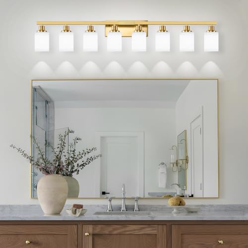 8 Light Gold Bathroom Light Fixtures Bathroom Vanity Light 52in