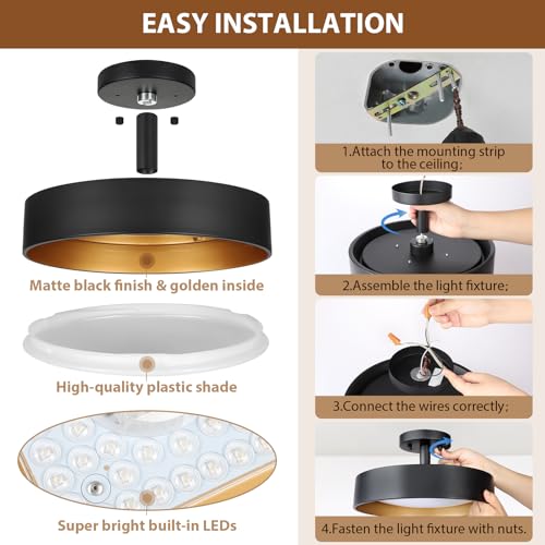 Semi Flush Mount LED Ceiling Light 3000K