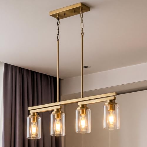 4 Light Brushed Gold Linear Chandelier