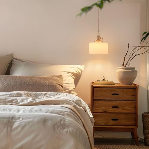 Pendant Light 2 Pack with White Striped Glass Lmapshade (2 Count)
