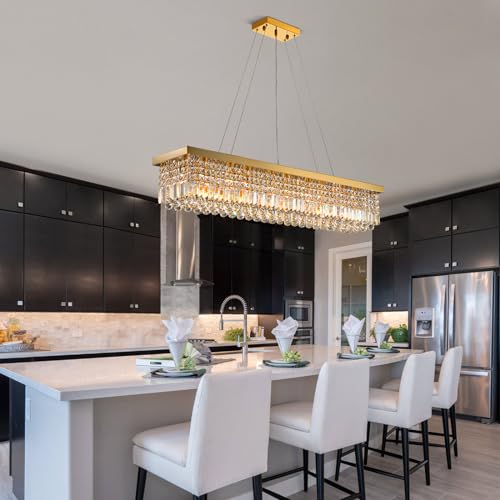 10 Light Rectangular Gold Crystal Chandelier for Dining Room L47''