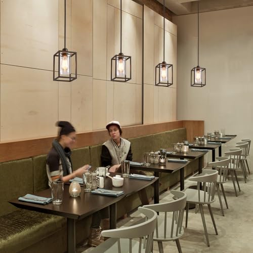 3 Pack Stem Rod Black Pendant Lights for Kitchen Island Industrial Lantern Pendant Light Fixtures with Clear Glass Shade (3 Count)
