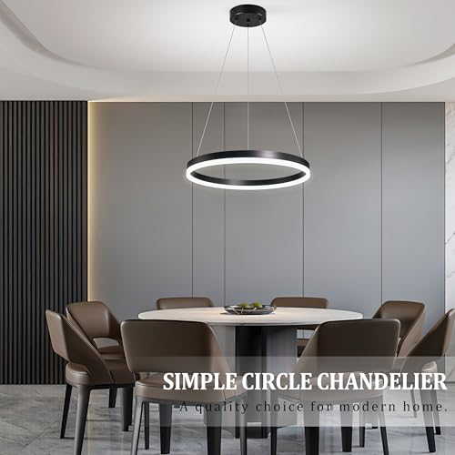 20" Modern Black Led Chandelier Ring Dimmable LED Chandeliers with Remote Control for Kitchen Island Height Adjustable Chandelier Led Pendant Light for Living Room Dining Room Bedroom Foyer