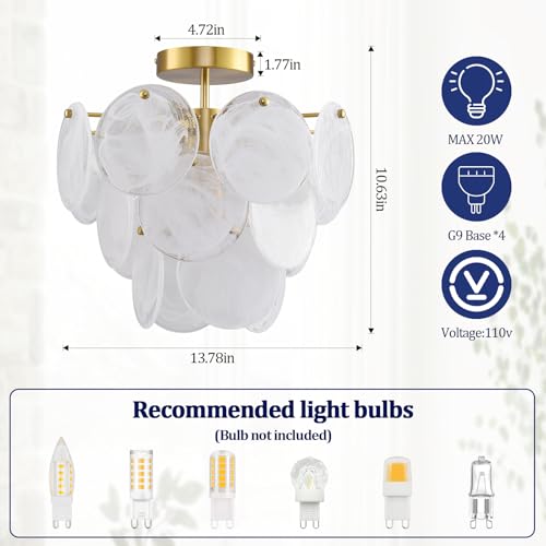 4 Lights Gold Glass Ceiling Light Fixture