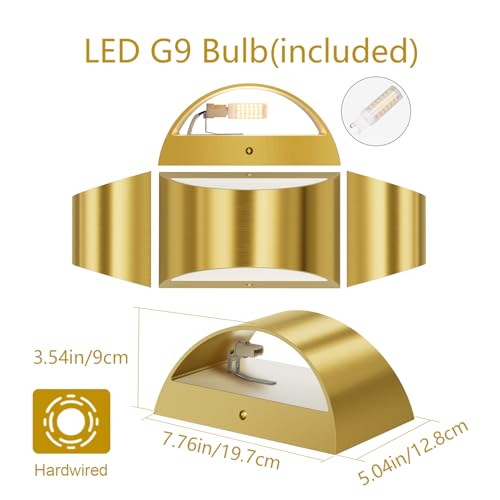 Brushed Brass Wall Sconce Indoor Wall Lights Hardwired 1 Pack Up and Down Wall Mount Light for Living Room Bedroom Hallway Corridor Conservatory Warm White 3000K