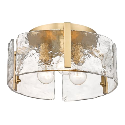 Aenon 3 Light Hammered Water Glass Metal Flush Mount in Bronze