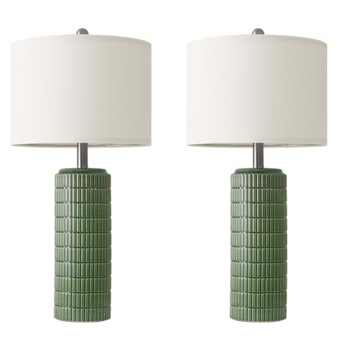 27.5" Dark Green Ceramic Table Lamps for Living Room (2 Count)