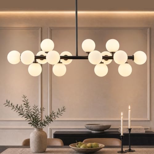 Mid Century Modern Glass Globe Sputnik Chandelier with White Bubble