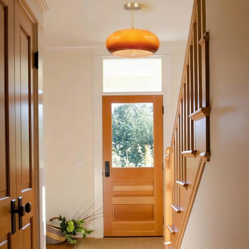 Large Glass Semi Flush Mount Ceiling Light 15.7″Dome Orange Shade