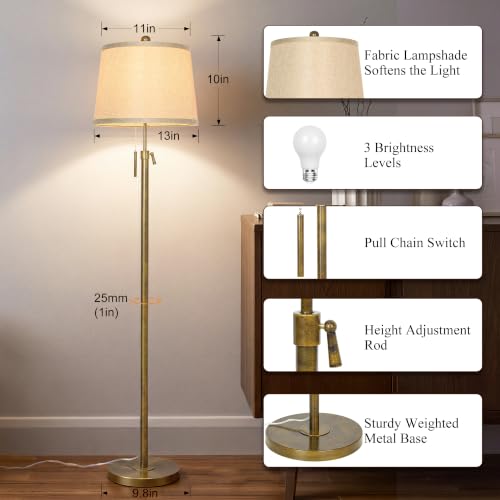 Antique Bronze Floor Lamp Adjustable Height 55 to 65" Tall 3 Brightness Way