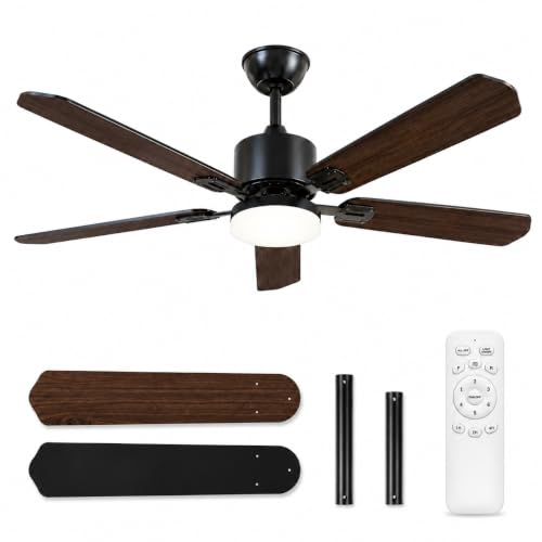 52 inch Ceiling Fans with Lights and Remote Control (Black / 52 inches)
