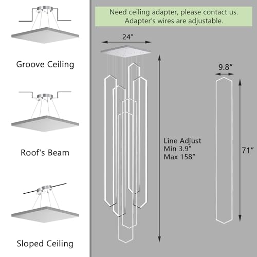 6 Rings Large Chandelier for Staircase Modern High Ceiling Chandelier LED Dimmable Chandeliers for Foyer Staircase Foyer Enterway Living Room Villa Silver