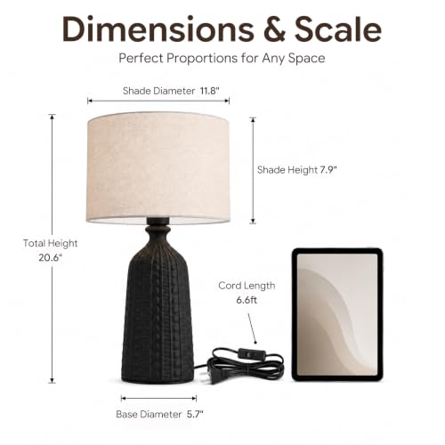 Tall Textured Black Ceramic Table Lamp
