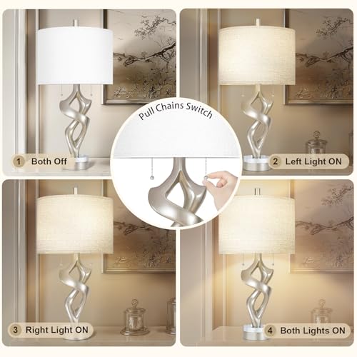 Silver Leaf 26” Tall Table Lamp Set of 2 for Bedroom Living Room (2 Count)