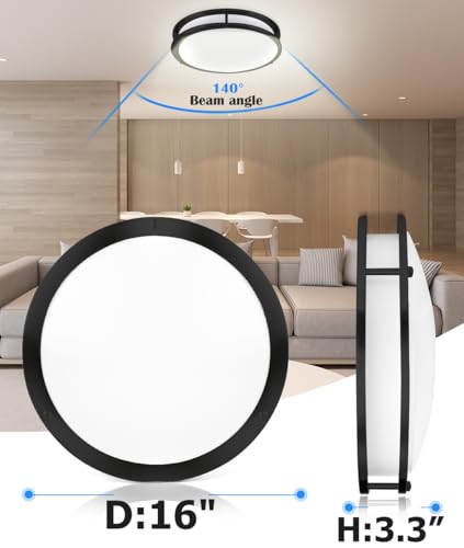 16 Inch Black Flush Mount Ceiling Light Fixture for Bedroom Bathroom