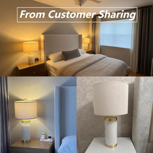 24.5" Modern Ceramic White Bedside Lamp for Bedroom Decor Farmhouse Table Lamp for Living Room Office Dorm (2 Count)