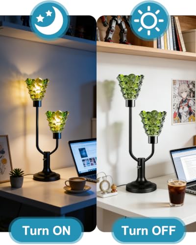 Green Glass Table Lamp for Living Room Vintage Lamp Gift Dimmable