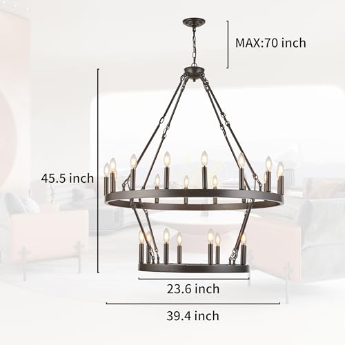 Large Chandeliers for High Ceilings Wagon Wheel Chandelier Kitchen Table Lighting 2 Tier 24 Lights Oil Rubbed Bronze Rustic Farmhouse 39.3 Inch for Dining Room Kitchen Island