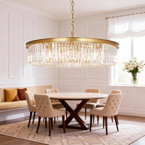 Brushed Copper Crystal Chandeliers Modern Contemporary Ceiling Lights Fixtures Pendant Lighting for Dining Room Living Room Chandelier D33.5 8 Lights