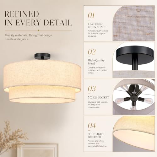 24 Inch Flush Mount Ceiling Light Black