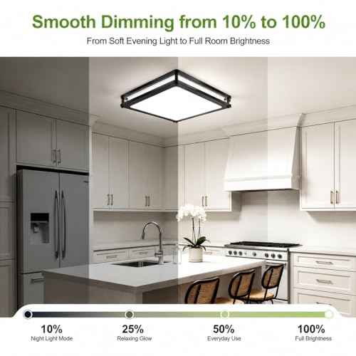 13 Inch 36W Square LED Flush Mount Ceiling Lights (Black / 2 Packs)