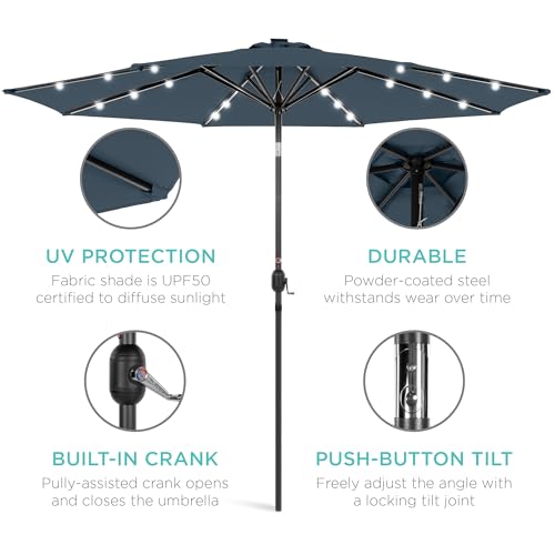 10ft Solar Polyester LED Lighted Patio Umbrella w