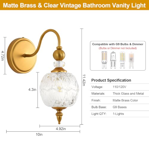 Vintage 1 Light Bathroom Vanity Light Wall Sconces (Antique Gold & Clear / 1-Light)