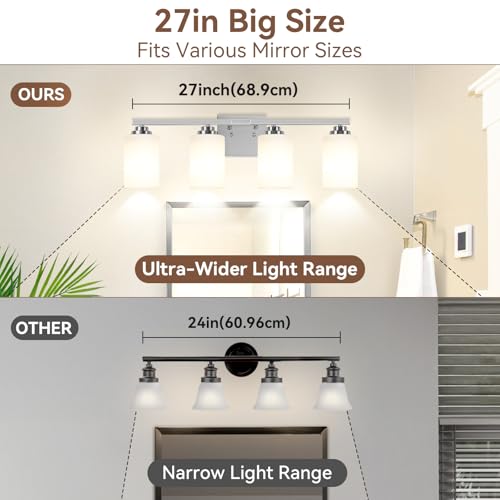 4 Light Brushed Nickel Bathroom Light Fixtures Over Mirror 27 Inches