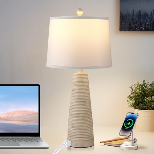 Nightstand Lamp Bedside Lamps Set of 2 Vintage Rustic Farmhouse Table Lamp 3 Way Dimmable Horizontal Stripe Light