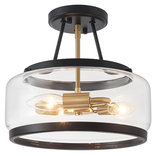 Black and Brushed Gold Close to Ceiling Light Fixtures Modern Light Fixture