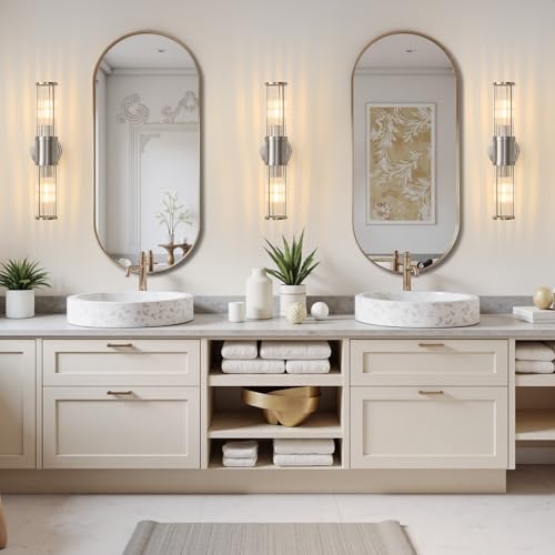 Hardwired Nickel Bathroom Vanity Light Glass Rod Wall Sconce