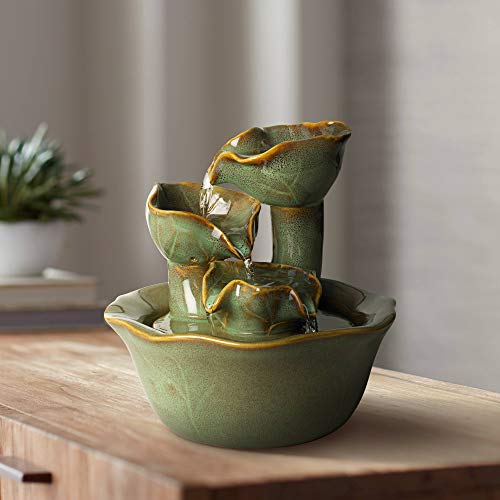 Organic Water Lily Ceramic 8" High Tabletop Outdoor Indoor Small Fountain