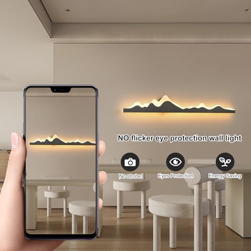 Wall Sconce with Remote Control 47.2inch Dimmable LED Wall Lights Black Led Wall Sconce Indoor Mountain Shape Wall Lamps for Living Room Bedroom Hallway